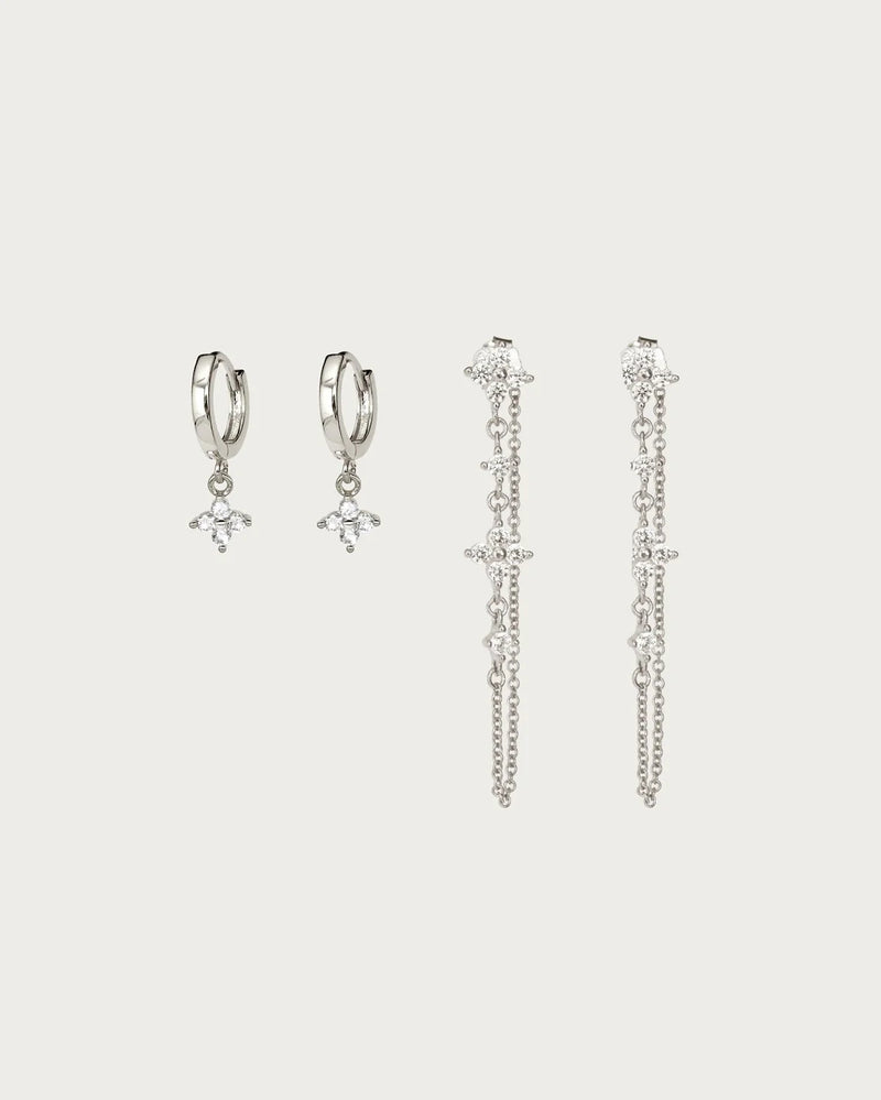 Gold Lucky Clover Earrings Set